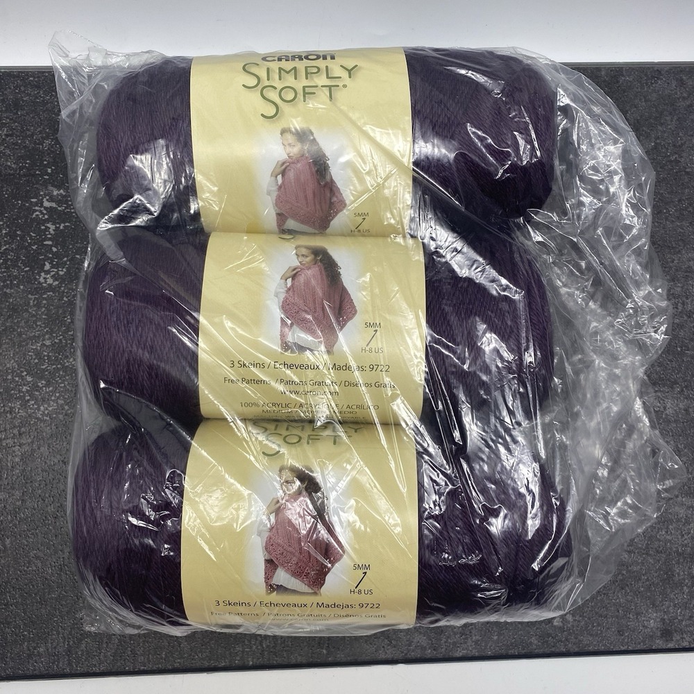 Pack of 3 Skeins Caron Simply Soft Acrylic Yarn #9761 Plum Perfect New